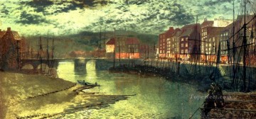  TK Oil Painting - Whitby Docks city scenes John Atkinson Grimshaw